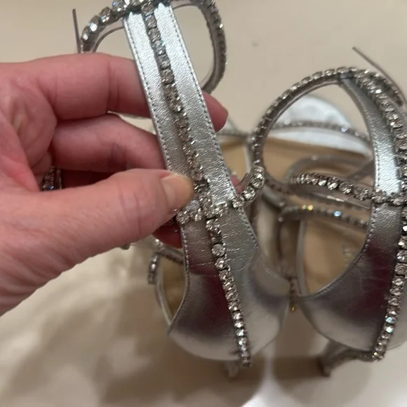 Stuart Weitzman heels size 8 38 silver diamonds nudistglam 100 gladiator sandal - Picture 7 of 11